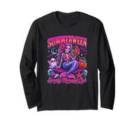 Spooky Mermaid Club Summerween Retro Synthwave Beach Maglia a Manica