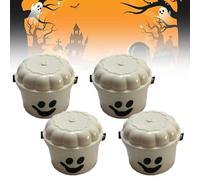 Spooky Mini Boo Bucket Figurines, 3D Printed Mini Halloween Nostalgia Bucket, Retro Boo Buckets Halloween Pumpkin Buckets Decoration, Trick or Treat Event Props for Snack, Home Decoration(White*4)