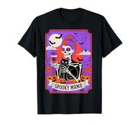 Spooky Mom Skeleton Black Cat Coffee Halloween Pumpkin Maglietta