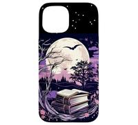 Spooky Moon Haunted Scene Halloween Book Lovers Reader Custodia per iPhone 15