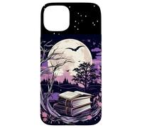 Spooky Moon Haunted Scene Halloween Book Lovers Reader Custodia per iPhone 15 Plus