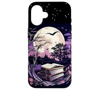 Spooky Moon Haunted Scene Halloween Book Lovers Reader Custodia per iPhone 16