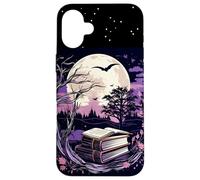 Spooky Moon Haunted Scene Halloween Book Lovers Reader Custodia per iPhone 16 Plus
