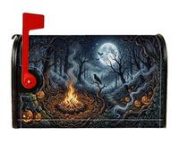 Spooky Moonlit Campfire - Coperture magnetiche per cassetta postale a tema | Tema foresta gotica, copertura per cassetta delle lettere, falò incandescente, Jack-o-lanterne intagliate