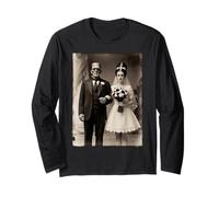 Spooky Newlyweds Humor Frankenstein Coppia Halloween Party Maglia a Manica