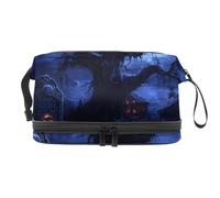 Spooky Night Dead Tree Grave - Trousse a doppio strato per cosmetici per donne e ragazze, borsa da viaggio per trucchi, pratica borsa organizer con scomparto per pennelli, Multi, 27x15x14