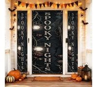 Spooky Nights, set di coperture per porta di benvenuto, pipistrelli e zucche per Halloween, colore nero, per feste, portico, decorazione per porta d'ingresso, casa, porta, patio, 3 pezzi
