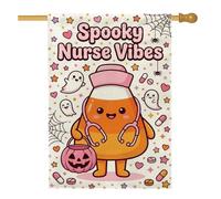 Spooky Nurse Estetica Candy Corn Halloween House Bandiera 71 x 101 cm | Accessorio per stetoscopio, bandiera da cortile, fantasmi spettrali, tema medico professionale, decorazione da giardino