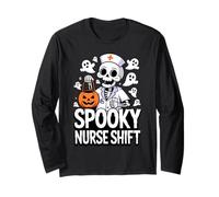 Spooky Nurse Shift Funny Nurses Skeletons Ghost Halloween Maglia a Manica