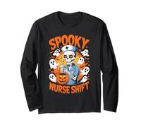 Spooky Nurse Shift Nurses Skeletons Ghosts Halloween Maglia a Manica
