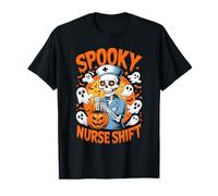 Spooky Nurse Shift Nurses Skeletons Ghosts Halloween Maglietta