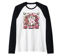 Spooky Pink Halloween Ghost Ragnatele Ragnatele Bambini Giovani Donne Maglia con Maniche Raglan