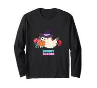 Spooky Season Cute Ghost Holding Pumpkin Halloween T-Shirt Maglia a Manica