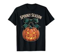 Spooky Season Cute Jack-O'-Lantern Bow Halloween Design Maglietta