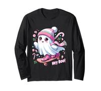 Spooky Season-Hey Boo! Christmas Lights Skateboard Ghost Kid Maglia a Manica