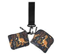 Spooky Season Jurassic Dinosaur Halloween doppio portamonete porta carte di credito portafoglio piccolo portatile porta biglietti da visita con cinturino da polso per donna 2 pezzi