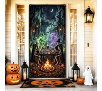 Spooky Skeleton Card Game Skeletons Halloween Door Covers 91 x 182 cm | Scena della foresta spettrale, cartello per porta d'ingresso, spiriti eterei, falò mistico, tema gioco di carte