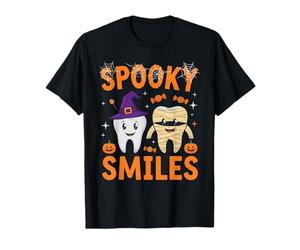 Spooky Smiles Carino Halloween Dente Design Maglietta