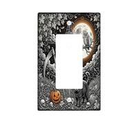 Spooky Spaventapasseri Halloween tema singolo Rocker interruttore luce | Testa di zucca, gatto, luna piena spettrale, linea intricata, tema forestale, accenti gotici per la casa