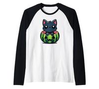 Spooky Summer Watermelon Jack O Lantern Kawaii Cat Maglia con Maniche Raglan