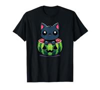 Spooky Summer Watermelon Jack O Lantern Kawaii Cat Maglietta
