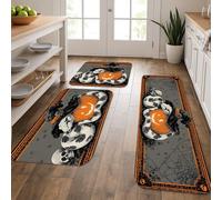 Spooky Tappetini da cucina per pavimento, design vintage con zucca, gatti, morbidi, imbottiti, confortevoli, lavabili, antiscivolo, per lavelli da cucina, lavanderia e bagno, 3 pezzi
