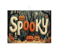 Spooky Tappetino scolapiatti per bancone della cucina, zucca di Halloween gatto assorbente scolapiatti tappetino scolapiatti tappetino in microfibra autunno per decorazione bancone cucina 45,7 x 61 cm