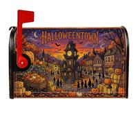 Spooky Town - Coperture magnetiche per cassetta postale con scena di | Illustrazione della torre dell'orologio, involucro della cassetta postale, scena del raccolto autunnale, attacco magnetico