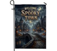 Spooky Town Halloween Village Scene Jack-o'-Lantern Bandiera da giardino
