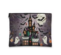 Spooky - Trousse da viaggio con fantasmi e pipistrelli di Halloween, da donna, piccola borsa portatile in tela con cerniera, borsa da toeletta per festival, Viola, 7x9 Inch, Fantasmi e pipistrelli