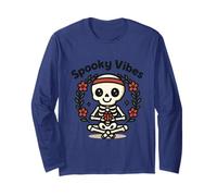 Spooky Vibes Scheletro Meditazione Halloween Design Maglia a Manica