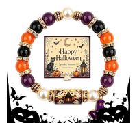 Spooky Witch Hand Pendant | Halloween Bracelet Elastic Wristband With Card | Spooky Cat Pumpkin Beaded Bracelet Halloween Charm Bracelet For Outdoor Festival Carnival Dance Christmas Wedding Camping
