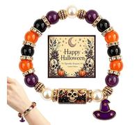 Spooky Witch Hand Pendant | Halloween Bracelet Elastic Wristband With Card | Spooky Cat Pumpkin Beaded Bracelet Halloween Charm Bracelet For Outdoor Festival Carnival Dance Christmas Wedding Camping