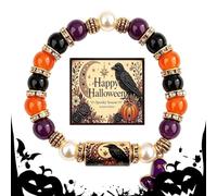 Spooky Witch Hand Pendant | Halloween Bracelet Elastic Wristband With Card | Spooky Cat Pumpkin Beaded Bracelet Halloween Charm Bracelet For Outdoor Festival Carnival Dance Christmas Wedding Camping