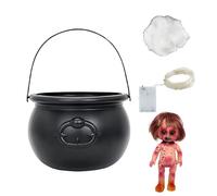 Spooky Witch Pot with Glowing Lights, Halloween Cauldron Decor for Indoor Displays, Light-Up Prop for Haunted House Themes, Realistic Fire Effect for Mantel, Tabletop, Party Scene, and Entryway Use