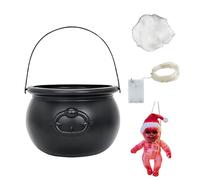 Spooky Witch Pot with Glowing Lights, Halloween Cauldron Decor for Indoor Displays, Light-Up Prop for Haunted House Themes, Realistic Fire Effect for Mantel, Tabletop, Party Scene, and Entryway Use