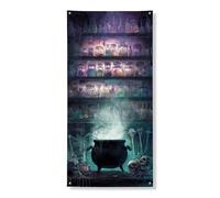 Spooky Witchcraft Door Cover Banner Decorativo, Misterioso Pozione Bottiglie Mensola Porta D'ingresso, Decorazione Interni Esterni Halloween Appeso Sfondo Festival Forniture 91x182 Pollici