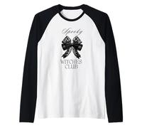 Spooky Witches Club - Fiocco in Pizzo Nero, Stile Halloween Maglia con Maniche Raglan