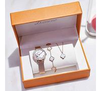SPORETE E braccialetto della collana degli orologi di 3 Set Donne, Moda da polso al quarzo con cinturino in acciaio, vetro HD, Slim Ladys Guarda 30M impermeabile, colore multiplo,Bianca