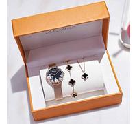 SPORETE E braccialetto della collana degli orologi di 3 Set Donne, Moda da polso al quarzo con cinturino in acciaio, vetro HD, Slim Ladys Guarda 30M impermeabile, colore multiplo,Nero