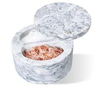 Sporful Saliera in marmo con coperchio girevole, porta sale e pepe a doppio scomparto per piano di lavoro, contenitore per condimenti in pietra naturale per cucina, ciotola per spezie