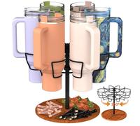 Sporful Stanley - Organizer per bottiglie d'acqua con manico, girevole a 360°, con vassoio divisorio, in acciaio al carbonio e base in legno, per riporre il piano di lavoro della cucina