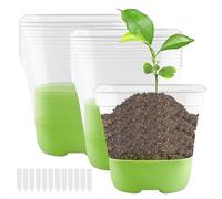 Sporgo 12 vasi da coltivazione: vasi trasparenti per orchidee con base in silicone ed etichetta, riutilizzabili in plastica, con foro di drenaggio per piante e semi