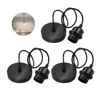 Sporgo 3 lampadine E27: cavo da 100 cm, portalampada E27 con anello di fissaggio, cavo regolabile in tessuto, per casa, bar, caffetteria, colore nero