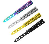 Sporgo 4 pezzi Butterfly Trainer: coltello a farfalla per esercitare, lama saffilata, pettine a farfalla, in acciaio inox per coltelli da allenamento (nero, argento, colore+oro) (3)