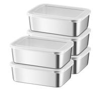 Sporgo 5 contenitori salvafreschezza con coperchio: 1100 ml, in acciaio inox, riutilizzabili, contenitori per congelatore, contenitori per alimenti, frutta, insalate, caramelle e marmellate