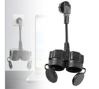 Sporgo Cavo di prolunga con 2 prese Schuko, protezione esterna a contatto breve con 2 prese AC IP44 impermeabili, doppio adattatore per presa, ufficio e casa, 1,5mm², 250V/16A