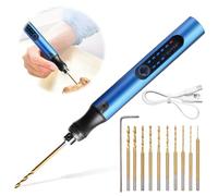 Sporgo Mini trapano elettrico a mano: mini trapano elettrico a 3 velocità, ricaricabile USB, con 10 punte, per legno, resina, creazione di gioielli, plastica, circuito stampato, pelle