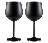 Sporgo Set di 2 bicchieri da vino in acciaio inox, da 500 ml, per feste in piscina, anniversari, feste in spiaggia (nero)