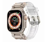 Sport Band for Apple Watch Ultra 2/Apple Watch Ultra Bands 49mm 45mm 44mm 42mm for Man, Durable Silicone Rubber Band with Metal Connector iWatch Ultra 9 8 7 6 5 4 3 SE(Titanium Adapter-Transparent)